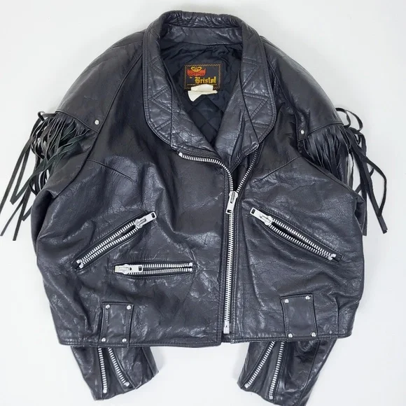 Vintage genuine leather motorcycle jacket iconic authentic 80s 90s fringe - Picture 13 of 16